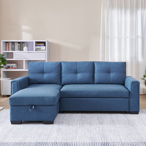 Homeroots 92" Blue Polyester Blend Convertible Futon Sleeper Sofa With Black Legs   544957