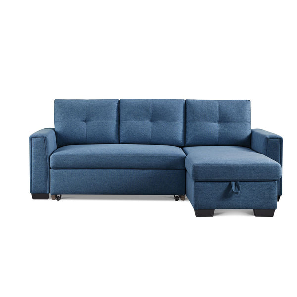Homeroots 92" Blue Polyester Blend Convertible Futon Sleeper Sofa With Black Legs   544957