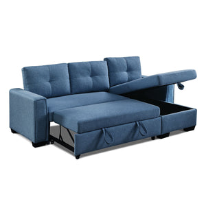 Homeroots 92" Blue Polyester Blend Convertible Futon Sleeper Sofa With Black Legs   544957