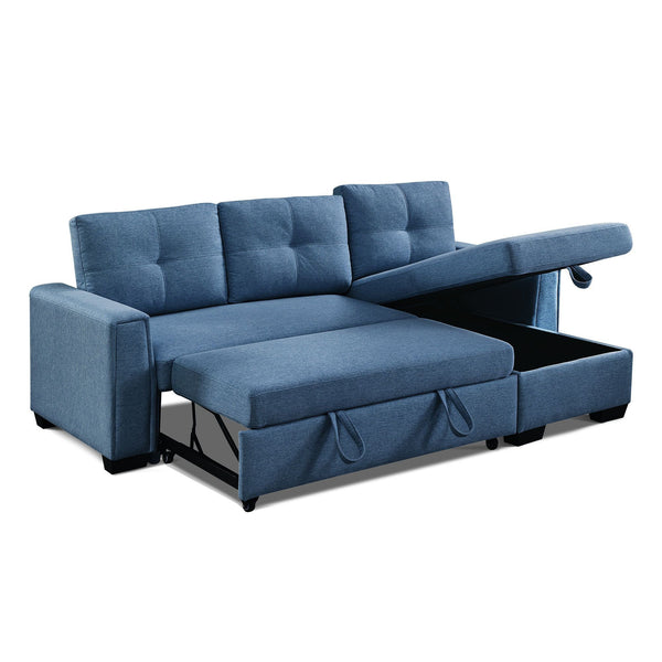 Homeroots 92" Blue Polyester Blend Convertible Futon Sleeper Sofa With Black Legs   544957