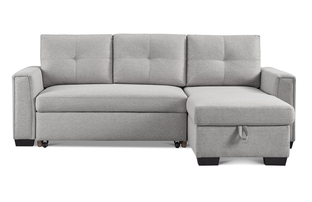 Homeroots 92" Light Gray Polyester Blend Convertible Futon Sleeper Sofa With Black Legs   544958