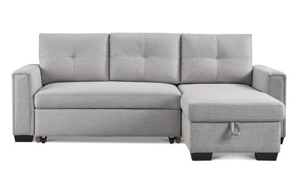 Homeroots 92" Light Gray Polyester Blend Convertible Futon Sleeper Sofa With Black Legs   544958
