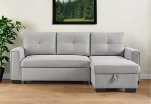 Homeroots 92" Light Gray Polyester Blend Convertible Futon Sleeper Sofa With Black Legs   544958