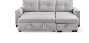 Homeroots 92" Light Gray Polyester Blend Convertible Futon Sleeper Sofa With Black Legs   544958