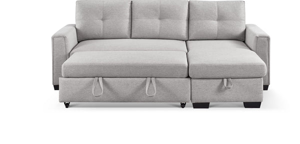 Homeroots 92" Light Gray Polyester Blend Convertible Futon Sleeper Sofa With Black Legs   544958