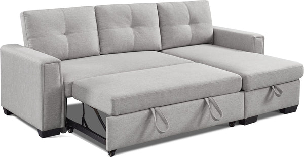 Homeroots 92" Light Gray Polyester Blend Convertible Futon Sleeper Sofa With Black Legs   544958