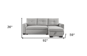 Homeroots 92" Light Gray Polyester Blend Convertible Futon Sleeper Sofa With Black Legs   544958