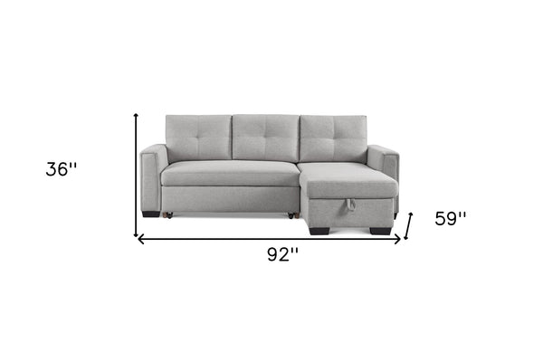 Homeroots 92" Light Gray Polyester Blend Convertible Futon Sleeper Sofa With Black Legs   544958
