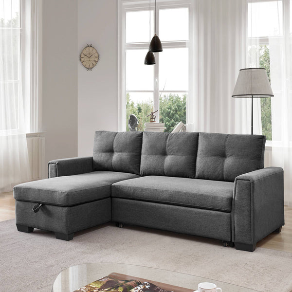Homeroots 92" Dark Gray Polyester Blend Convertible Futon Sleeper Sofa With Black Legs   544959