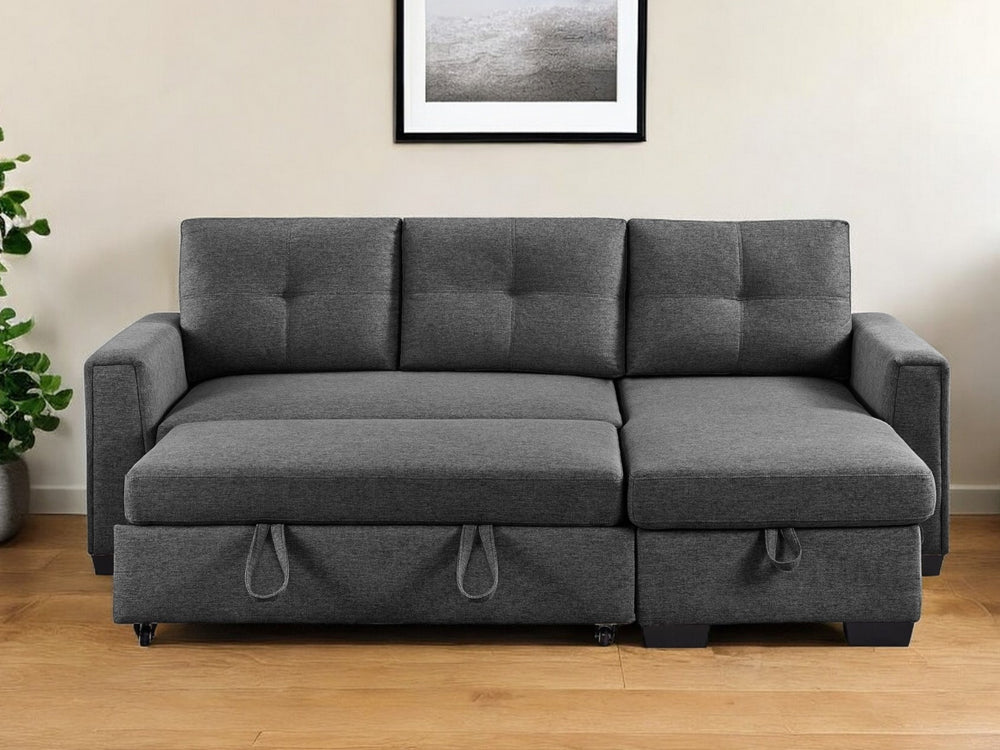 Homeroots 92" Dark Gray Polyester Blend Convertible Futon Sleeper Sofa With Black Legs   544959