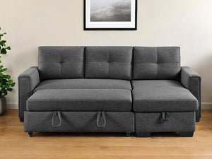 Homeroots 92" Dark Gray Polyester Blend Convertible Futon Sleeper Sofa With Black Legs   544959