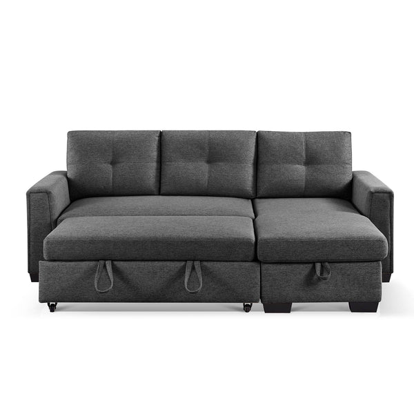 Homeroots 92" Dark Gray Polyester Blend Convertible Futon Sleeper Sofa With Black Legs   544959