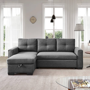 Homeroots 92" Dark Gray Polyester Blend Convertible Futon Sleeper Sofa With Black Legs   544959
