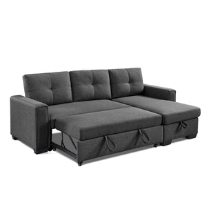 Homeroots 92" Dark Gray Polyester Blend Convertible Futon Sleeper Sofa With Black Legs   544959