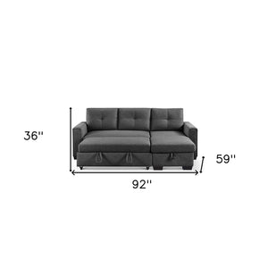 Homeroots 92" Dark Gray Polyester Blend Convertible Futon Sleeper Sofa With Black Legs   544959