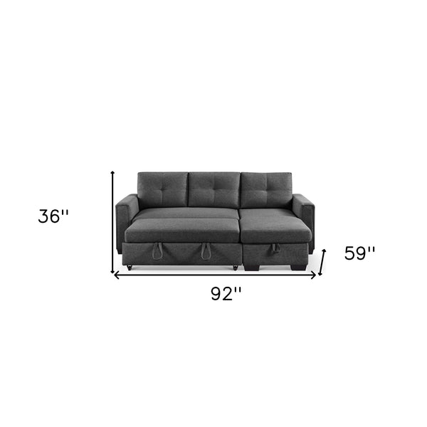 Homeroots 92" Dark Gray Polyester Blend Convertible Futon Sleeper Sofa With Black Legs   544959
