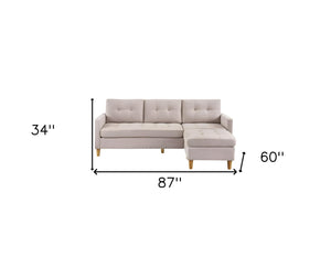 HomeRoots 87" Beige Polyester Blend Sofa with Ottoman - Modern Design, Family-Friendly & Versatile Comfort 544960