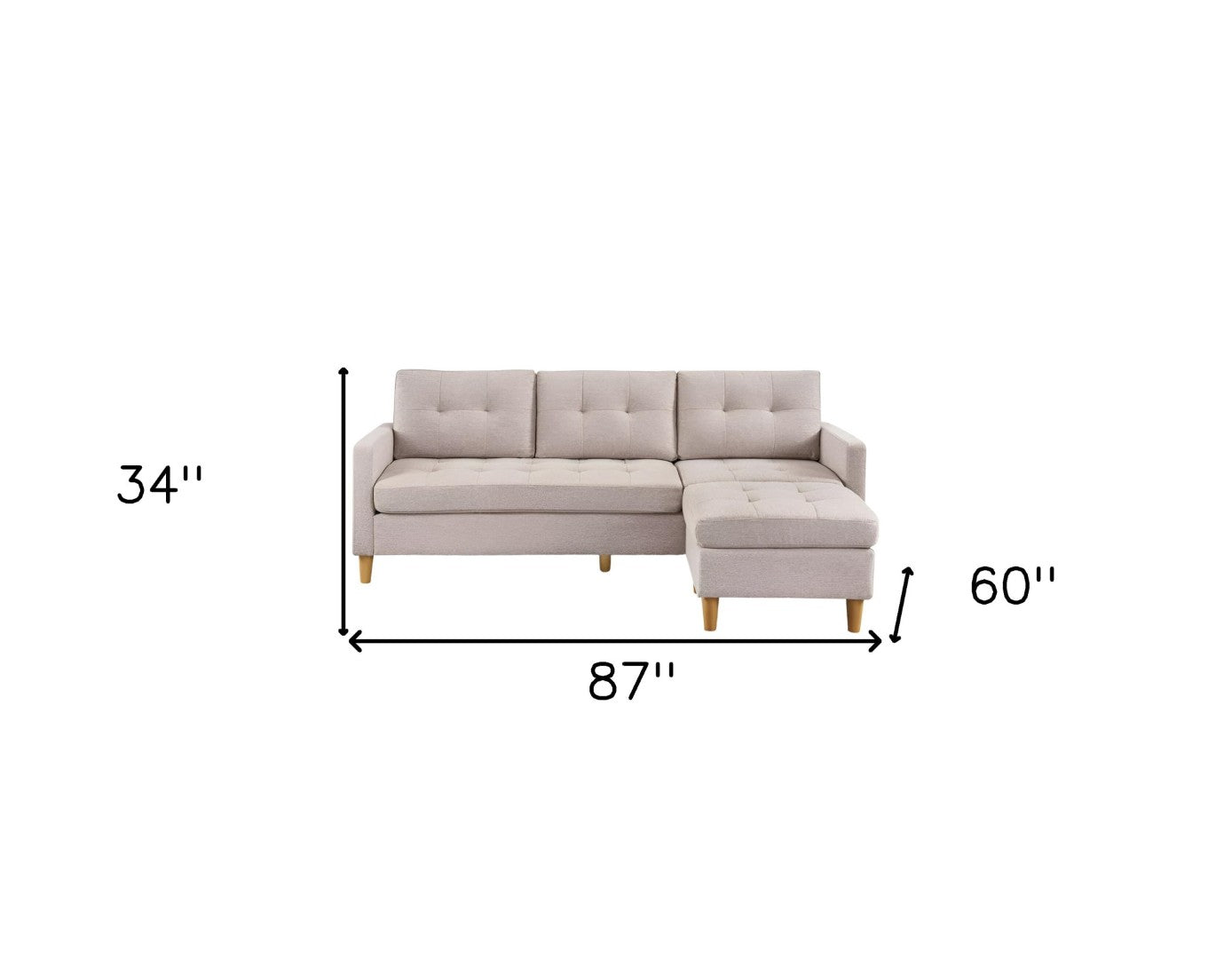 HomeRoots 87" Beige Polyester Blend Sofa with Ottoman - Modern Design, Family-Friendly & Versatile Comfort 544960