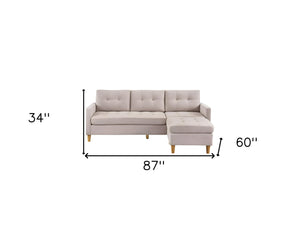 Homeroots 87" Beige Polyester Blend Sofa With Ottoman With Natural Legs   544960