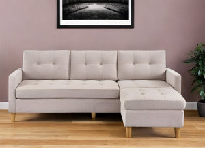 HomeRoots 87" Beige Polyester Blend Sofa with Ottoman - Modern Design, Family-Friendly & Versatile Comfort 544960