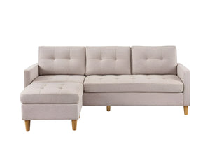 HomeRoots 87" Beige Polyester Blend Sofa with Ottoman - Modern Design, Family-Friendly & Versatile Comfort 544960