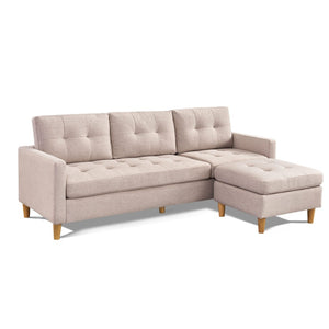 HomeRoots 87" Beige Polyester Blend Sofa with Ottoman - Modern Design, Family-Friendly & Versatile Comfort 544960
