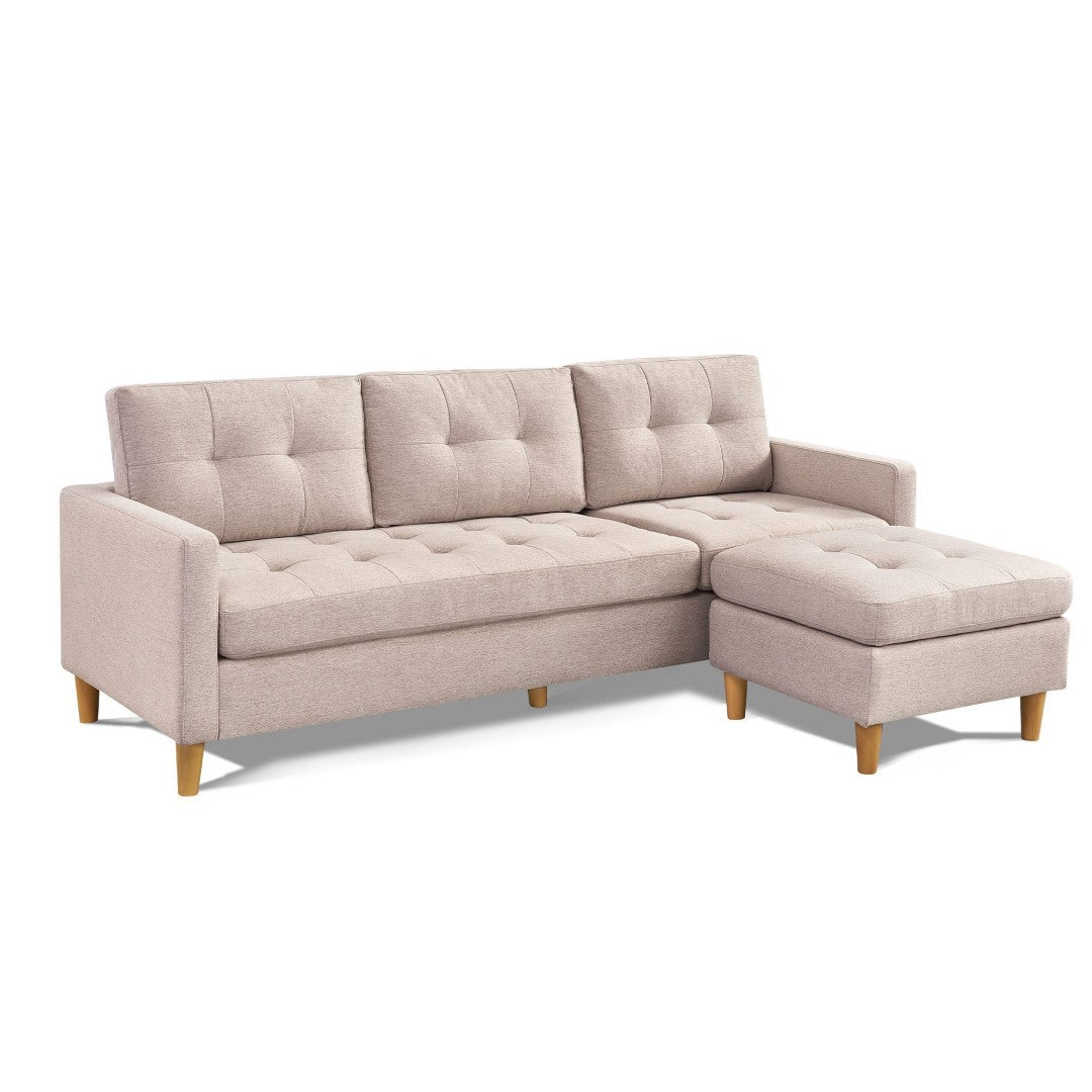 HomeRoots 87" Beige Polyester Blend Sofa with Ottoman - Modern Design, Family-Friendly & Versatile Comfort 544960