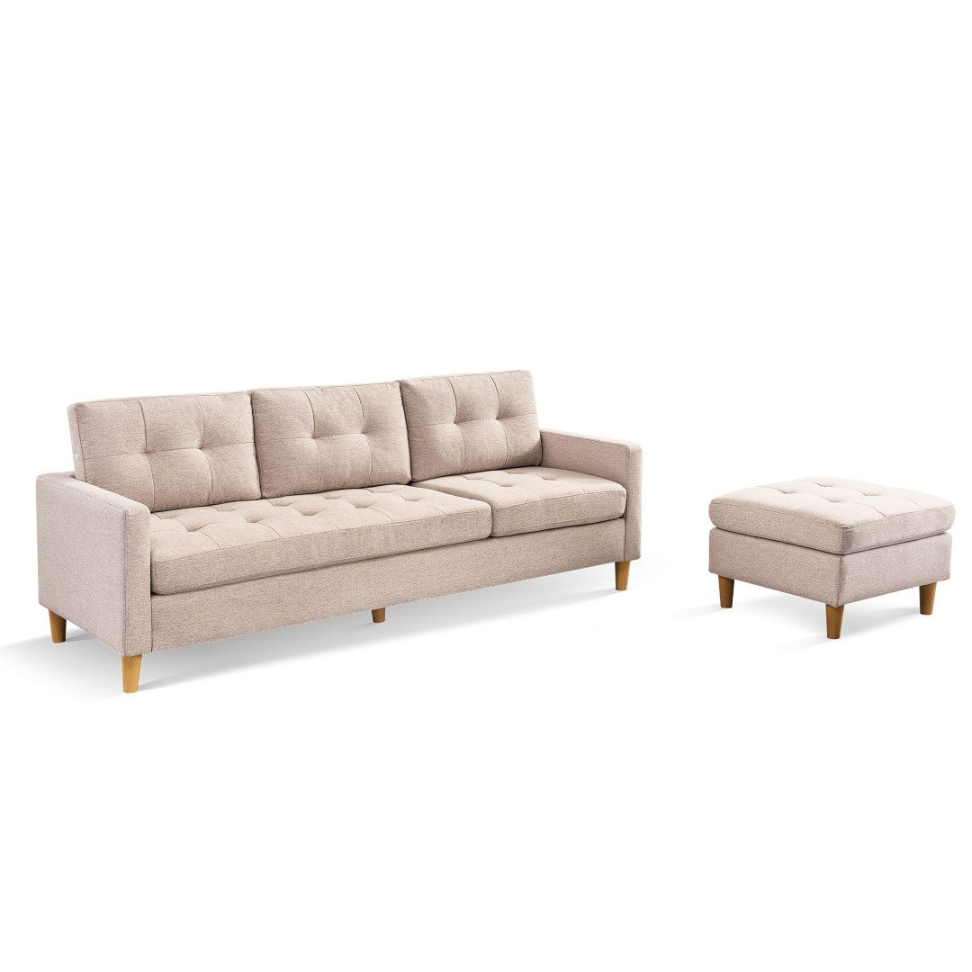 HomeRoots 87" Beige Polyester Blend Sofa with Ottoman - Modern Design, Family-Friendly & Versatile Comfort 544960