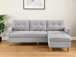 Homeroots 87" Light Gray Polyester Blend Sofa With Ottoman With Natural Legs   544961