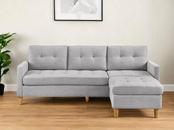 Homeroots 87" Light Gray Polyester Blend Sofa With Ottoman With Natural Legs   544961