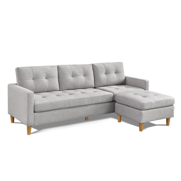 Homeroots 87" Light Gray Polyester Blend Sofa With Ottoman With Natural Legs   544961