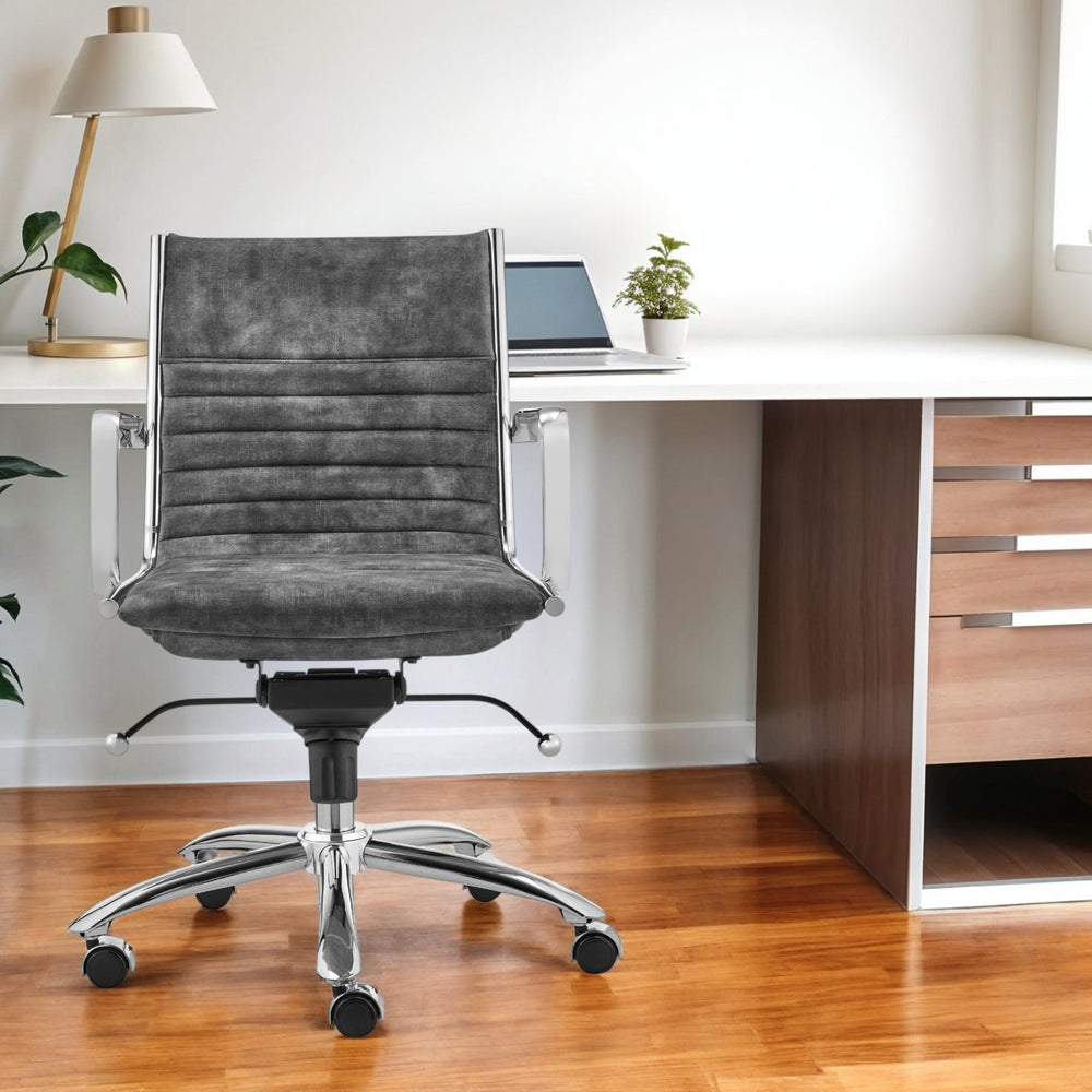 Homeroots Gray Adjustable Swivel Rolling Conference Chair – Stylish Velvet & Steel Frame For Home Office Comfort  Velvet 544966