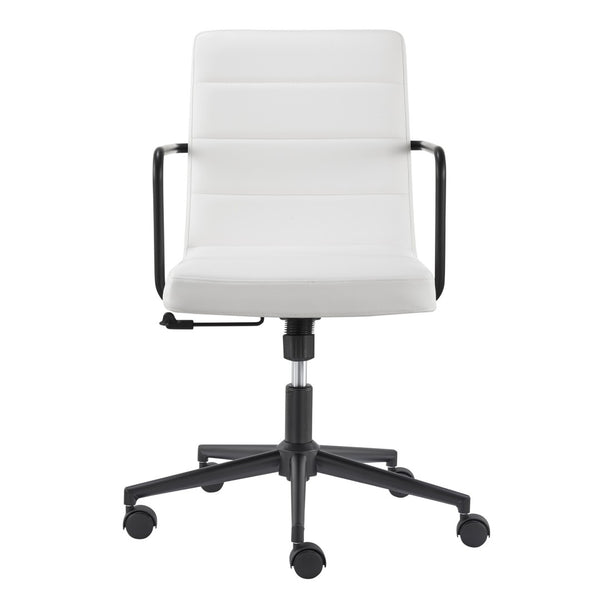 HomeRoots White Adjustable Swivel Rolling Office Chair - Stylish Faux Leather, Ergonomic Comfort & Stability 544968