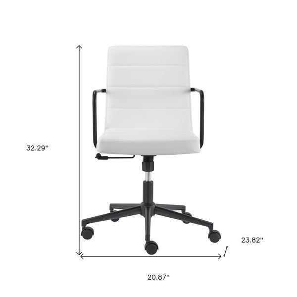 Homeroots White Adjustable Swivel Rolling Office Chair With Steel Frame & Stylish Faux Leather Comfort  Faux Leather 544968