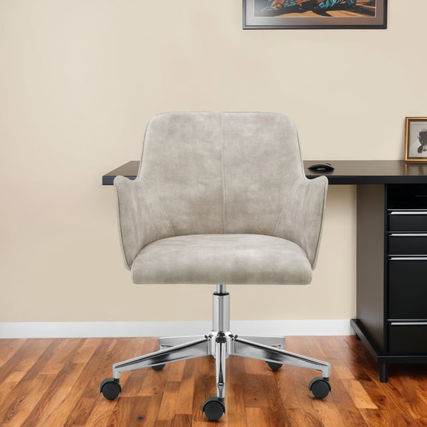 Homeroots Beige Velvet Rolling Conference Chair With Silver Steel Frame & Adjustable Height For Ultimate Comfort  Velvet 544969