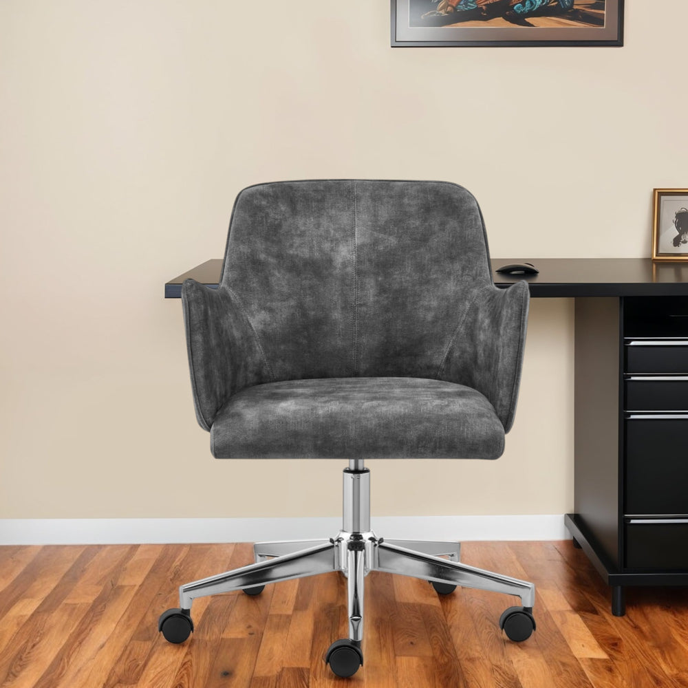 Homeroots Dark Gray Velvet And Steel Swivel Conference Chair - Adjustable Height, Stylish Design For Comfort  Velvet 544970
