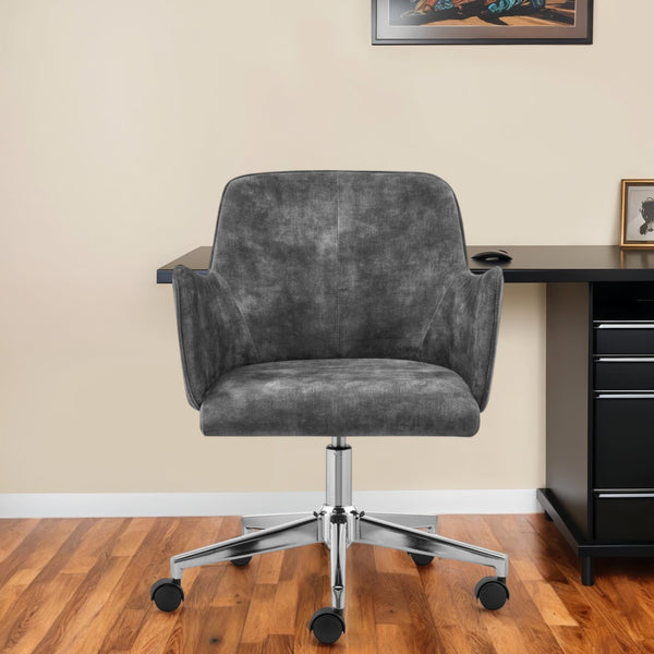 Homeroots Dark Gray Velvet And Steel Swivel Conference Chair - Adjustable Height, Stylish Design For Comfort  Velvet 544970