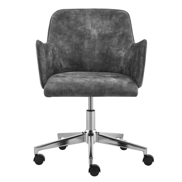 Homeroots Dark Gray Velvet And Steel Swivel Conference Chair - Adjustable Height, Stylish Design For Comfort  Velvet 544970