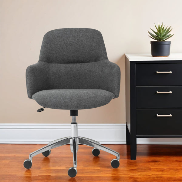 Homeroots Dark Gray Adjustable Swivel Rolling Conference Chair With Silver Frame For Modern Office Comfort  Fabric 544973