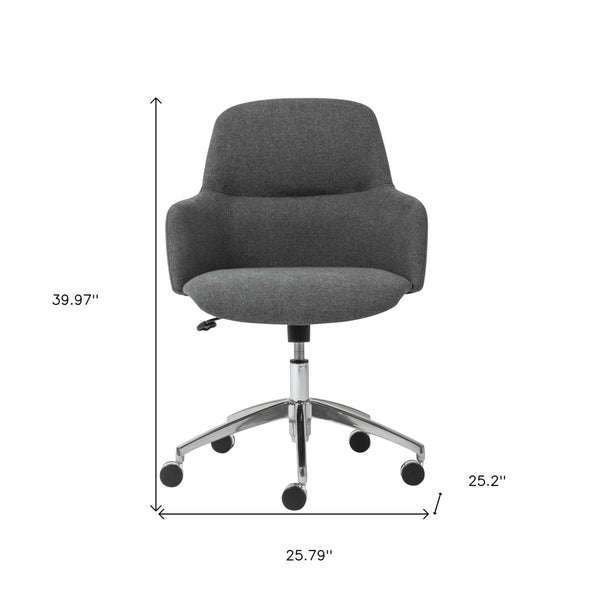 Homeroots Dark Gray Adjustable Swivel Rolling Conference Chair With Silver Frame For Modern Office Comfort  Fabric 544973