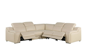 HomeRoots Beige Italian Leather Curved Five-Piece Power Reclining Sectional - Luxurious Comfort & Style! 544975