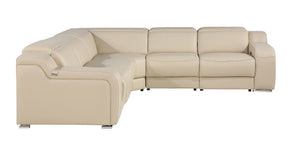 HomeRoots Beige Italian Leather Curved Five-Piece Power Reclining Sectional - Luxurious Comfort & Style! 544975