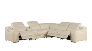 HomeRoots Beige Italian Leather Power Reclining Curved Sectional Sofa with Console - Modern Elegance & Comfort 544976