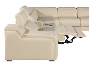 HomeRoots Beige Italian Leather Power Reclining Curved Sectional Sofa with Console - Modern Elegance & Comfort 544976