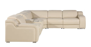 HomeRoots Beige Italian Leather Power Reclining Curved Sectional Sofa with Console - Modern Elegance & Comfort 544976