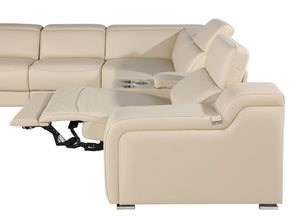 HomeRoots Beige Italian Leather Power Reclining Corner Sectional Sofa - Luxurious, Versatile & Stylish Comfort 544980