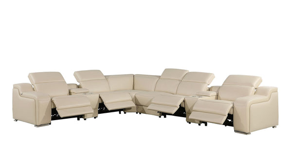 HomeRoots Beige Italian Leather Power Reclining Corner Sectional Sofa - Luxurious, Versatile & Stylish Comfort 544980