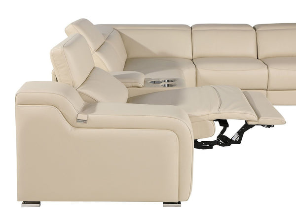 HomeRoots Beige Italian Leather Power Reclining Corner Sectional Sofa - Luxurious, Versatile & Stylish Comfort 544980