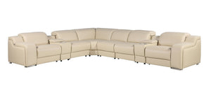 HomeRoots Beige Italian Leather Power Reclining Corner Sectional Sofa - Luxurious, Versatile & Stylish Comfort 544980