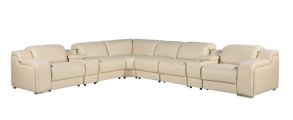 HomeRoots Beige Italian Leather Power Reclining Corner Sectional Sofa - Luxurious, Versatile & Stylish Comfort 544980
